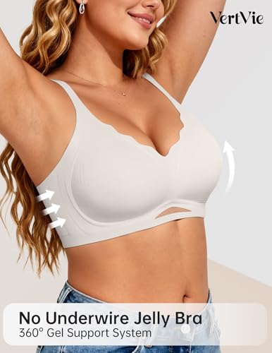 Image of Vertvie Jelly Bras for Women No Underwire Supportive | Seamless Wireless Bralette, Cool Breathable Mesh, Push Up Scalloped V-Neck, Full Coverage Tshirt Bra, Soft Comfortable