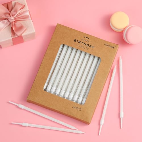 Image of PHD CAKE Iridescent White Long Thin Metallic Birthday Candles, Cake Candles, Birthday Parties, Wedding Decorations, Party Candles