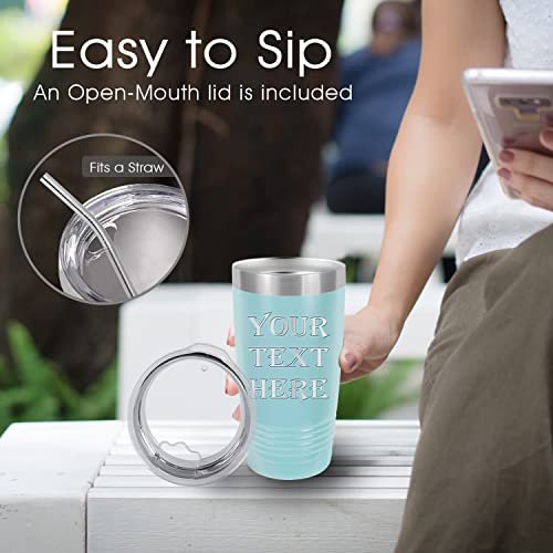 Personalized Tumbler, Custom Travel Coffee Mug, Laser Engraved Insulated Double Wall Stainless Steel Coffee Mug, Gift For Her, Closing Lid Included (Light Blue, 20Oz) #TOP5