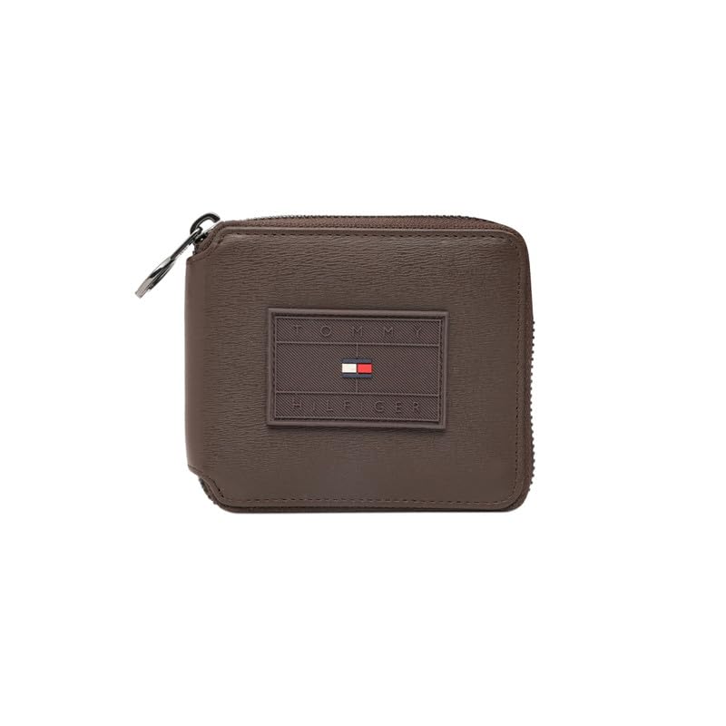 Image of Tommy Hilfiger Men's Zip Around Wallet Atrato - Brown | Embossed Branding | Ideal Gift for Men