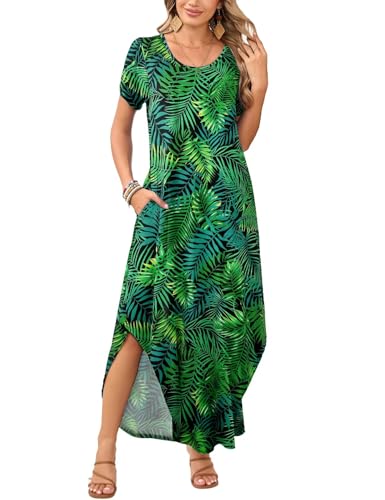 Image of JollieLovin Womens Plus Size Casual Summer Maxi Long Dress Short Sleeve T-Shirt Loose Sun Dress(L-5X)