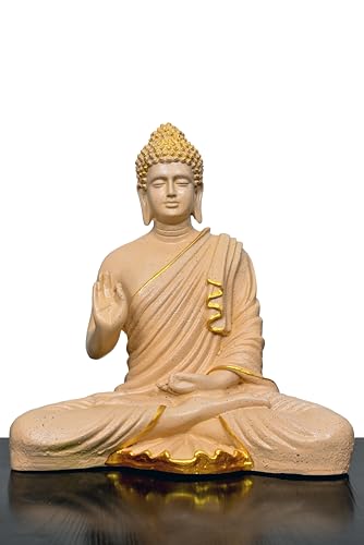 Image of Beautiful Sitting Buddha Idol Statue for Home & Garden Living Room | Healing Spirit Blessing Buddha Statue - 15 Inch Size (Beige Colour)