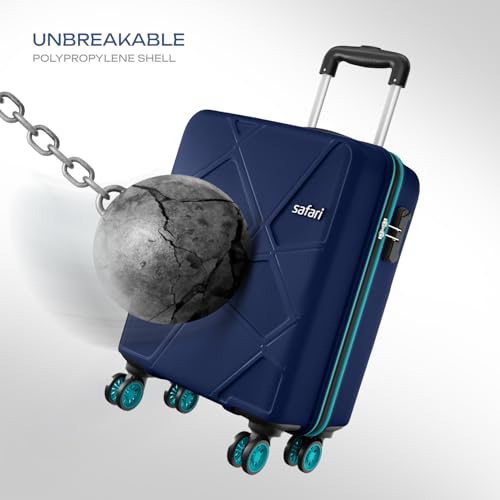 Image of Safari Cabin Pentagon Pro 8 Wheels Spinner 55Cm Trolley Bag Hard Case Polypropylene, 360 Wheeling Carry on Luggage for Men & Women, Suitcase for Travel, Navy