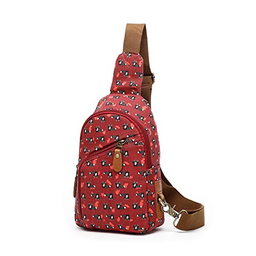Patterned Canvas Sling Backpack, Multipurpose Crossbody Shoulder Bag Travel Hiking Daypack Chest bag (raccoon)