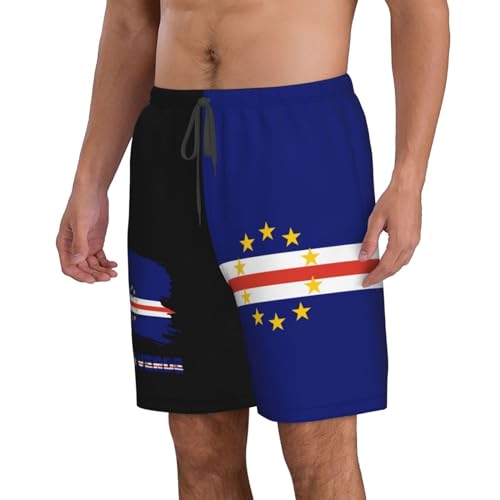 Men's Vintage Cape Verde Verdean Flag Board Shorts Swim Trunks with Mesh Liner3