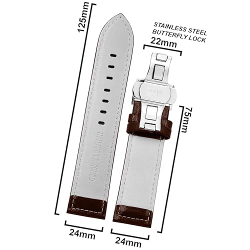 Image of DBLACK ''BUZZ'' Premium Leather Watch Strap with Butterfly Lock, Minimalist Glossy Finish Watch Belt / / For 20mm, 22mm, or 24mm Watch Band (Choose Your Size & Color)