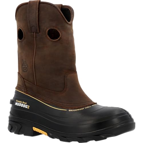 Georgia Boot Muddog Work Wellington, Dark Brown, Size 11(M)