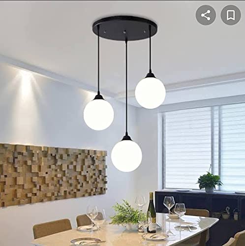 Image of Milky White Glass Globe 3-Light Cluster Hanging Ceiling Lamp, Round Ball Decorative Chandelier Pendant Light for (Bulb not Included) Cluster Set