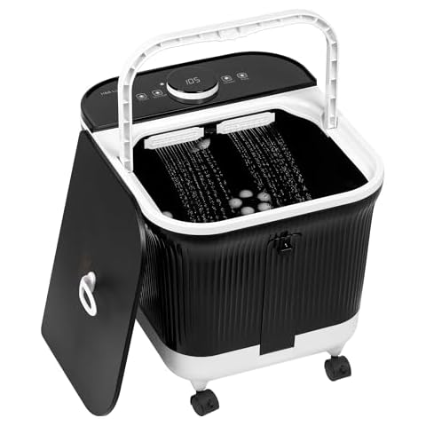 H&B Luxuries Foot Spa Massager with Heat for Stress Relief, Feet Bath with Motorized Rollers and Shower, Temperature Control, Timer and LCD Display, Ideal for Wife Mother Mom Father Husband, Black Cover