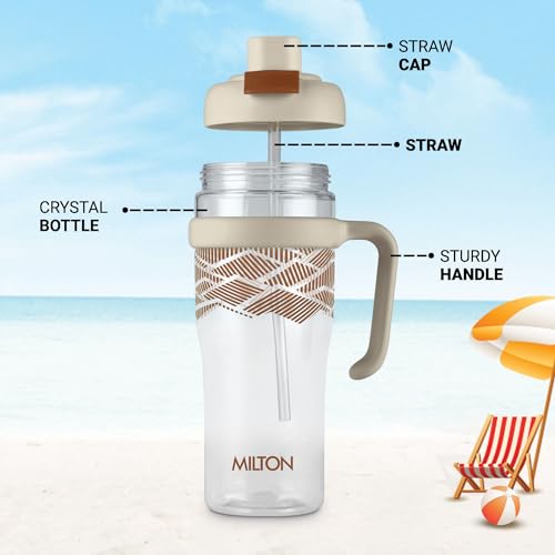 Image of MILTON Champion 1250 2- in-1 Sip or Gulp Lid Tumbler 1.21L | Tritan Plastic Water Bottle with Handle | Leak-Proof, BPA-Free | Perfect for School, Gym, Office, Travel Bottle for Men and Women, Beige