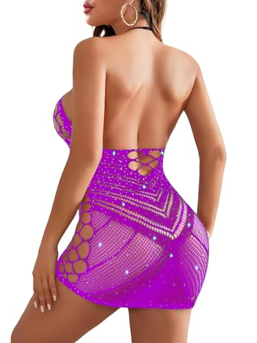 Image of Women's Lingerie Women Fishnet Babydoll Lingerie Dress Chemise Halter Nightwear Mini Teddy Dress DIY Stripper Outfits