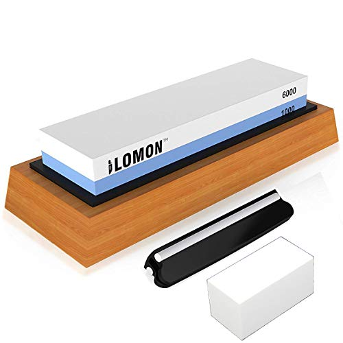 Whetstone Knife Sharpening Stone Set, Pebble Premium Water stone | 1000/6000 Grit Knife Sharpener Stone - Non Slip Bamboo Base - Angle Guide - Flattening Stone | Gift Polishing Tool for Kitchen