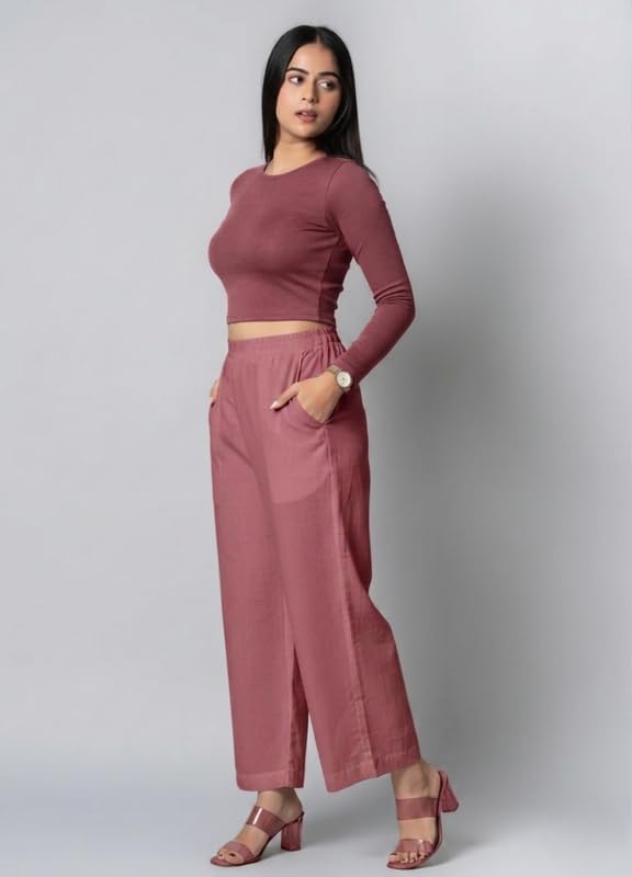 Image of Moirai Pure Cotton Wide Leg Women Trouser Stylish Mid Rise Relaxed Straight Fit Loose Pants Casual Travel Office Formal Wear