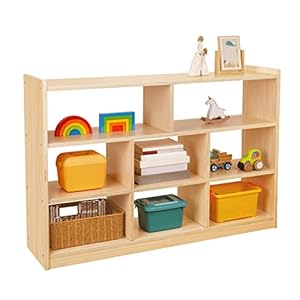 TOOKYLAND Montessori Shelf 8-Section Wood Storage Cabinet, Montessori Bookshelf for Kids, Toy Organizers and Storage for Kids Room, Playroom, Nursery, Classroom, Kindergarten