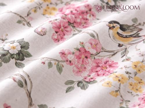Image of Linen & Loom The Natural Collection - 100% Pure Cotton Single Bedsheet (60 x 90 Inches) with 1 Pillow Cover | 240 TC - Soft & Breathable Cotton Bed Sheet for Bedroom (Pink Blossom Aviary)