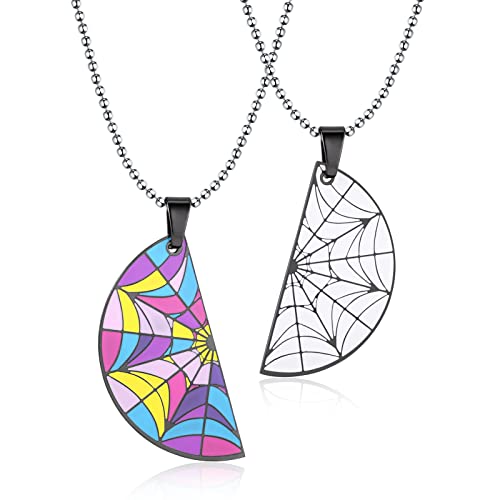 huiphong 2 Pcs Friendship Necklace BFF Matching Web Window Halloween Necklace for Women Men