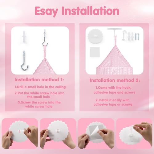 Image of Bed Canopy for Girls - Princess Bed Canopy - Crib Canopy for Boys and Girls Bedroom Decor, Suitable for Use in Cribs Canopy Bed Curtains (Pink)
