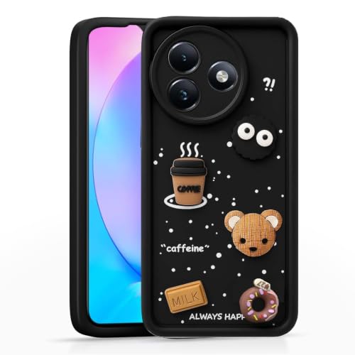 Image of Bintage Cute Fun Ball | Taddy Cartoon 3D Smiley Coffee Cup | Milk Donut | Full Protection Rubber Back Cover Compatible for itel S667LN / itel S24 - Black