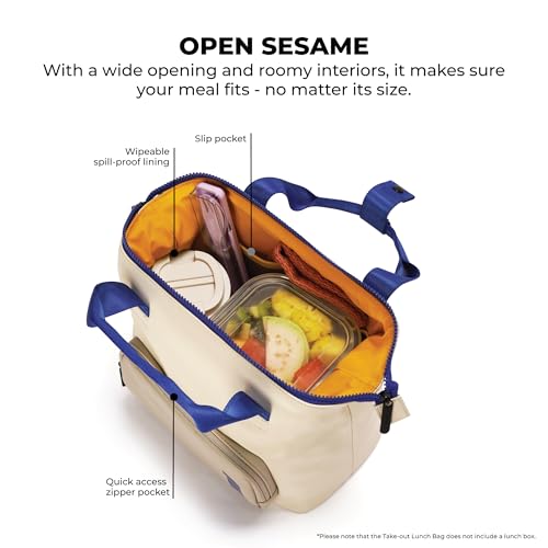 Image of MOKOBARA The Take-Out Lunch Bag - Tan Spill-Proof Large & Roomy for Daily Use, Office Carry, Travel, Easy Access & Easy to Clean (Vision Board), Off-White