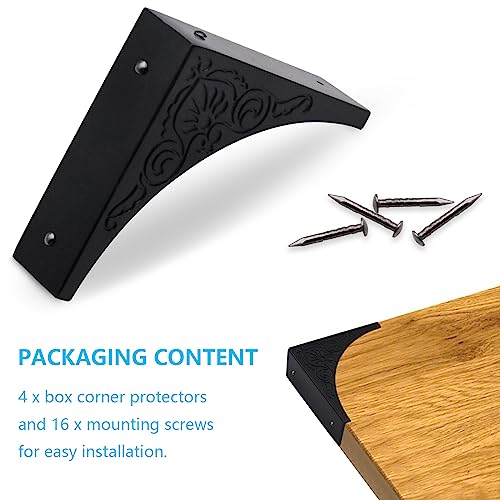 Image of Pack of 4 2.56 inch Antique Metal Corner Protectors Corner Guard Decorative Desk Box Corner Protector Desk Case Edge Cover Guard Furniture Corner (Black Printing)