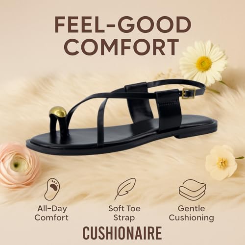 CUSHIONAIRE Corfu Flat Sandals for Women – Strappy Design with Toe Loop and Adjustable Ankle Strap – Lightweight Summer Dress Sandal2