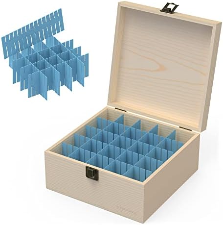 CUMFYHOUS Unfinished Wood Storage Box with Grid Divider,Adjustable Compartments,Wooden Box with Hinged Lid for Keepsake,Crafts,Tools,Toys,and Gift (7.7'' x 7.7'' x 4'')