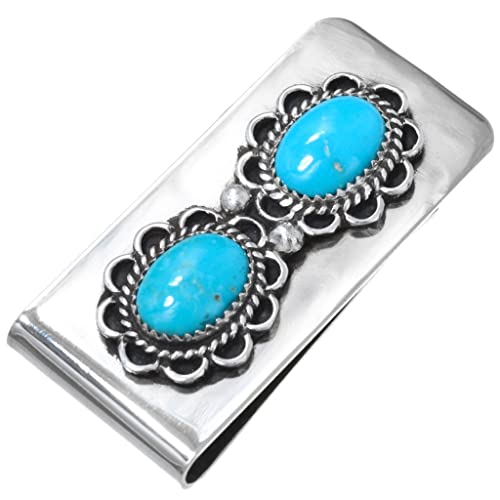 Native American Kingman Turquoise Money Clip Navajo Sterling Design on Silver Clamp 0095