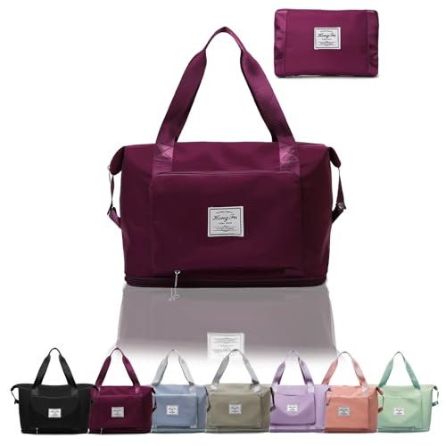 ALLMIRA キャリーオンバッグ 折りたたみ ボストンバッグ 折畳み 大容量 旅行バッグ スポーツバッグ ダッフルバッグ トラベルバッグ 防水 軽量 折り畳み 旅行カバン キャリーオン トートバッグ 乾湿分離 撥水 レディース 出張 修学旅行 (ブラック) (桜色) (グレープパープル)