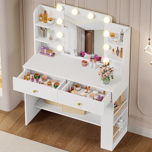 IRONCK Vanity Desk with Mirror and Lights, Small Makeup Vanity