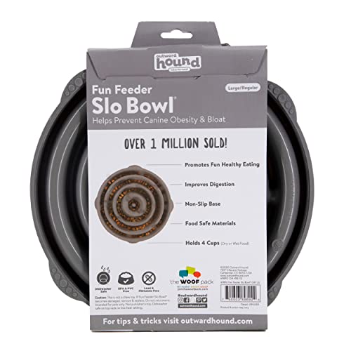 Outward Hound Fun Feeder Slo Bowl, Slow Feeder Dog Bowl, Large/Regular, Grey #TOP2