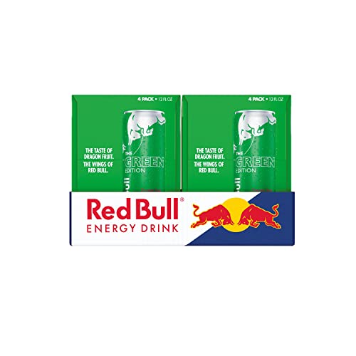 Image of Red Bull Green Edition Energy Drink, Dragon Fruit, with 114mg Caffeine plus Taurine & B Vitamins, 12 Fl Oz, 6 Packs of 4 Cans (Pack of 24)