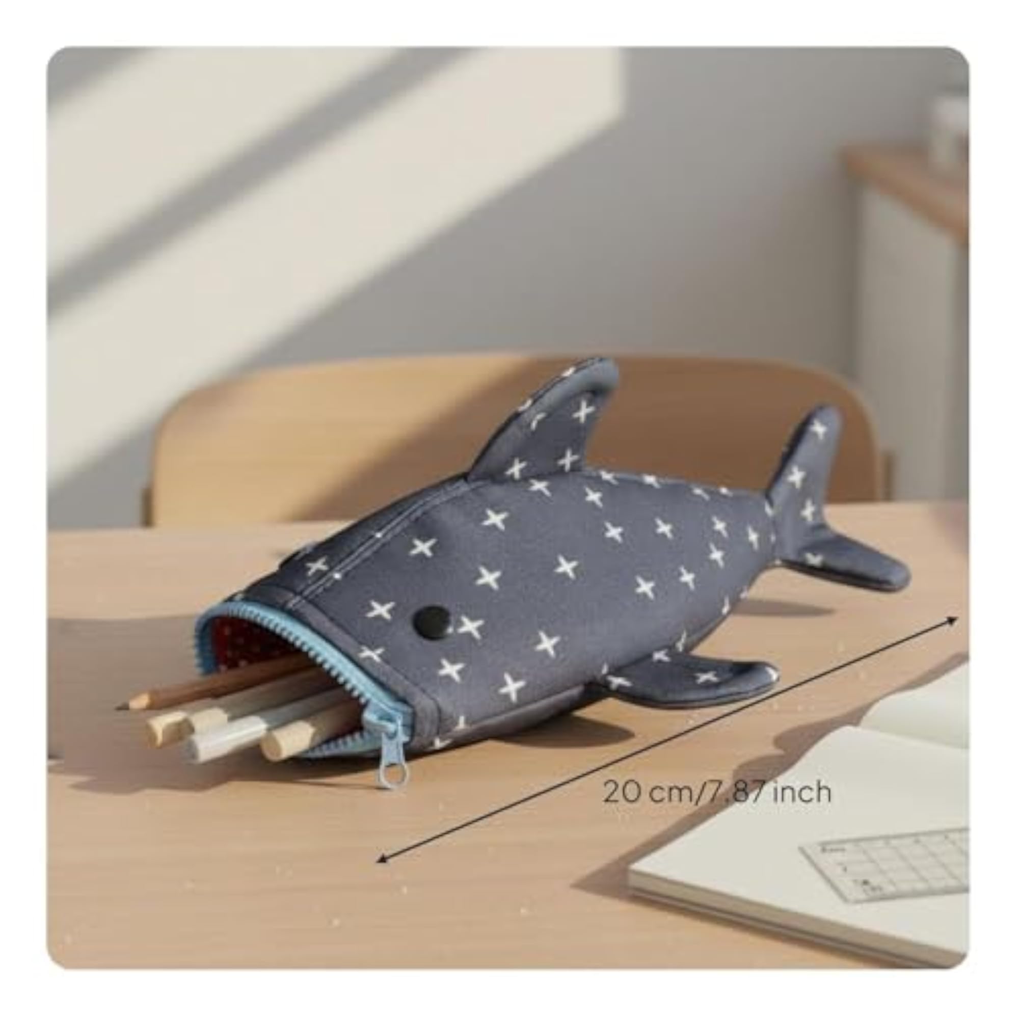 Star Print Shark Pouch, Large Capacity Stationery Bag