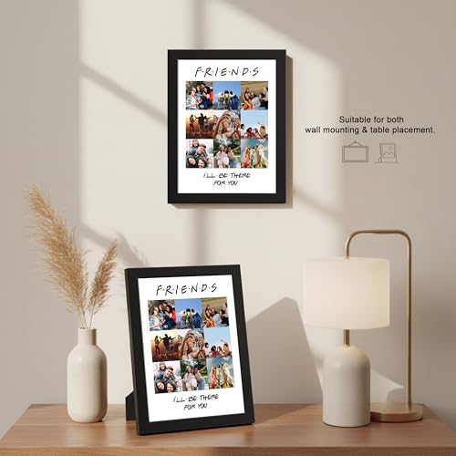 Image of Framekaari Friends Customised Photo Frame | Personalised Birthday Gift | Custom 9-Photo Collage | Synthetic Wood Frame | Tabletop & Wall Mount | Room & Home Decor | 16x21 cm (Design-07)