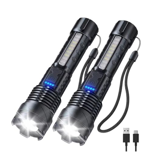 A70 Torcia tattica a LED, torcia elettrica da esterni, forte luce, ricaricabile tramite USB, 1500 lumen, torcia per campeggio, torcia super luminosa, torcia elettrica forte Earc, torce per emergenze