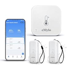 eMylo WiFi Thermometer Hygrometer 3 Pack with Hub, Smart Indoor Outdoor Temperature Humidity Sensor, IP65 Waterproof, App Alerts, 492ft Range, Alexa Google Home Compatible,Greenhouse Baby Room Monitor