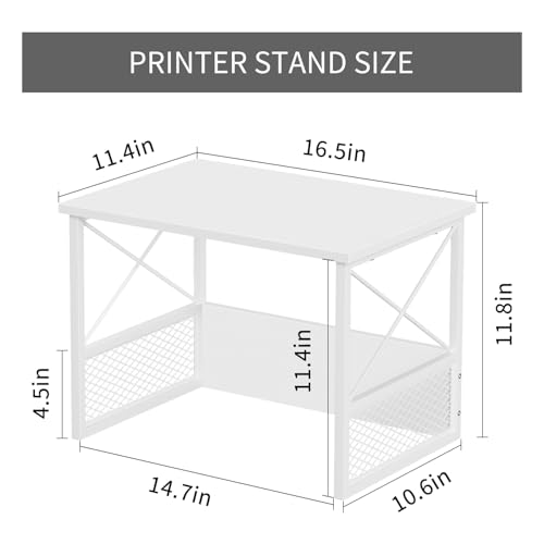 VYUOL Printer Stand for Desk, Desktop Printer Stand Shelf Organzier for Home Office, for Above and Under Desk, Fax Machine Copier Scanner, White