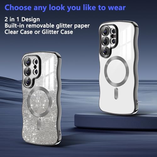Meshine for Galaxy S26 Ultra Case, [Compatible with MagSafe][Built-in Camera Lens] Magnetic Curly Wavy Frame Shockproof Shiny Cute for Women Girls Cover for Samsung Galaxy S26 Ultra,Glitter Black - image 5