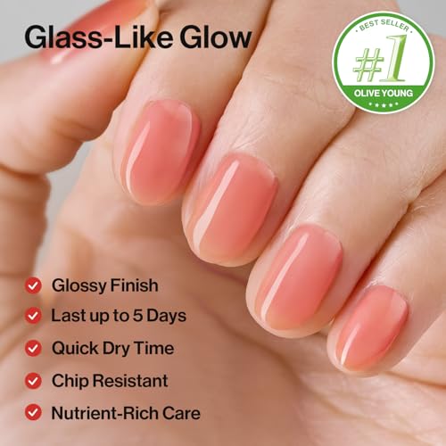 Image of ohora 2-in-1 Sheer Nail Polish & Strengthener - Cherry | Tinted Nail Concealer | Nail Hardener for Weak, Damaged Nails | Nail Care Polish with Glossy Finish | Glazed-Syrup Formula, 15 mL