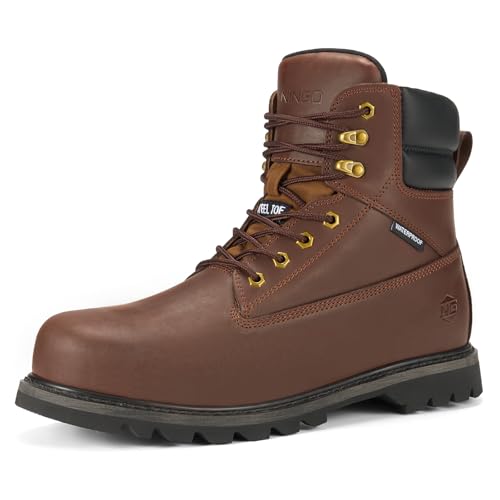 Image of NINGO Waterproof Steel Toe Work Boots for Men, 6" Non Slip Comfortable Leather Workboots, Mens Safety Construction Shoes for Outdoor Industrial