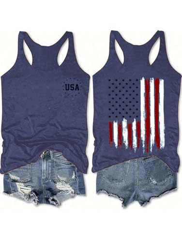 Stars and Stripes USA Flag Tank Tops Women 4th of July...