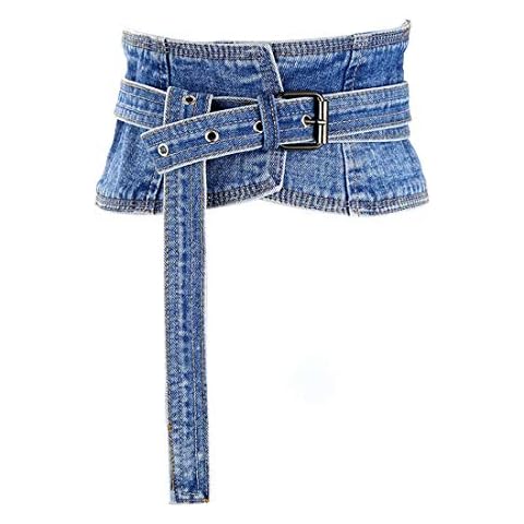shengweiao Women's Denim Peplum Waist Cinch Belt Wide Corset Belts (Blue, 27.5"-30.7") Cover