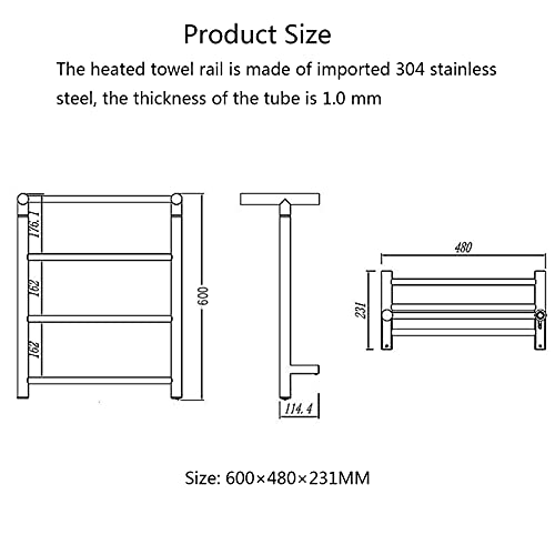 Toallero eléctrico calefactado de Acero Inoxidable 304 con Estante Superior, radiador de baño de Pared y tendedero de 6 Barras, con cableado enchufable.