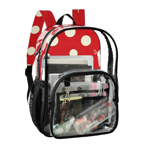 Red Polka Dots Clear Backpack for School Heavy Duty PVC Transparent Bookbag See Through Backpacks for Girls Boys School Stadium Events College2