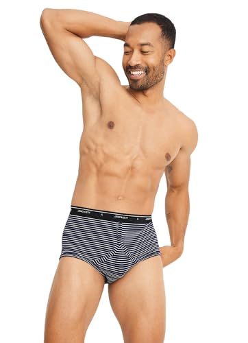 Jockey Men's Underwear Classic Full Rise Brief - 3 Pack, Navy Scholastic Stripe/Shower/Deep Sangria, 404