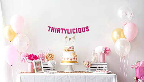 Image of Pre-Strung Thirtylicious Pink Glitter Banner - Funny 30th Birthday and Anniversary Decorations for Men and Women - Party Supplies and Gifts