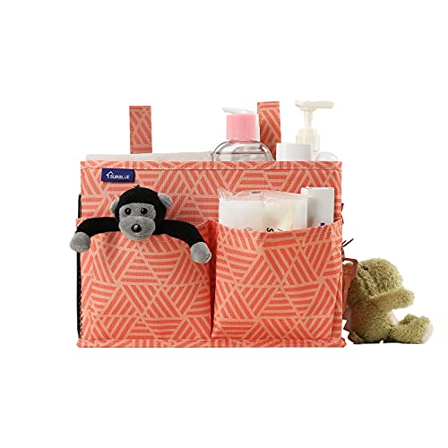 Surblue Bedside Caddy Hanging Bed Organizer Storage Bag Pocket for Bunk and Hospital Beds Small-Orangeplaid - Image 3