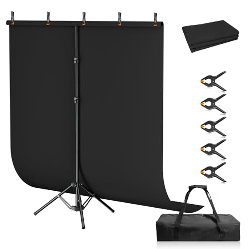 Kit Fondo Negro Portátil 5x7ft con Soporte Ajustable miniatura 1