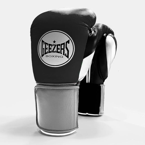 Geezers Halo Training/Sparring Boxing Gloves - Hook & Loop (Black/White/Light Grey, 16oz) โ image 1