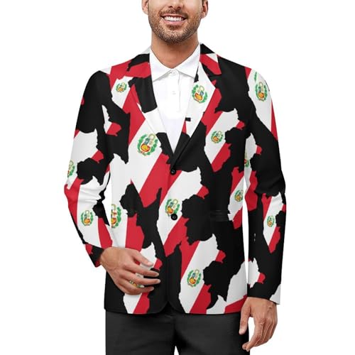 Peru-Map Flag Men's Slim Suit Long-Sleeve Prom Tuxedo Classic Two Button Business Jacket