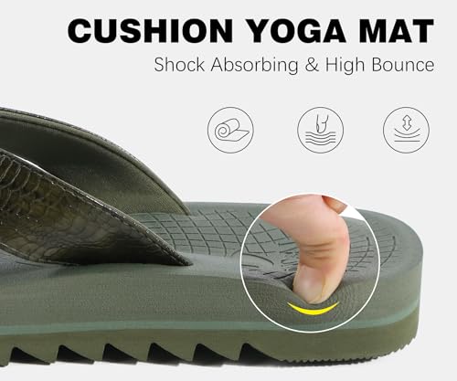 Image of ONCAI Flip Flops for Men, Mens Summer Beach Sandals with Faux Leather Straps and Comfort Cushion Yoga Mat, Arch Support Non Slip Soles US Size 7-15